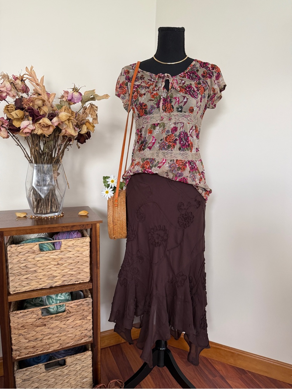 Y2K Mesh Lace Floral Bird Sleeve Top | Sz. Small